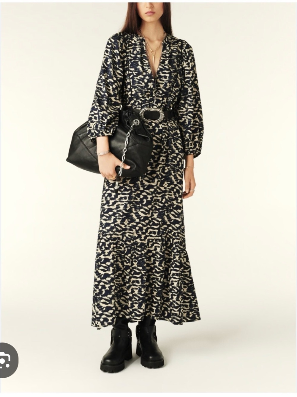 Ba&Sh Raglan Sleeve Maxi Dress in Navy and Cream